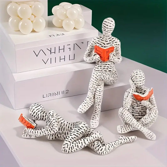 3 PCs Abstract Reading Figure Sculpture Set Ornament