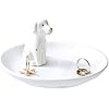 Adorable White Dog Ring Holder Spotted Dog Ceramic Jewelry Tray Dalmatians Porcelain Trinket Dish for Wedding Engagement