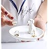 Adorable White Dog Ring Holder Spotted Dog Ceramic Jewelry Tray Dalmatians Porcelain Trinket Dish for Wedding Engagement