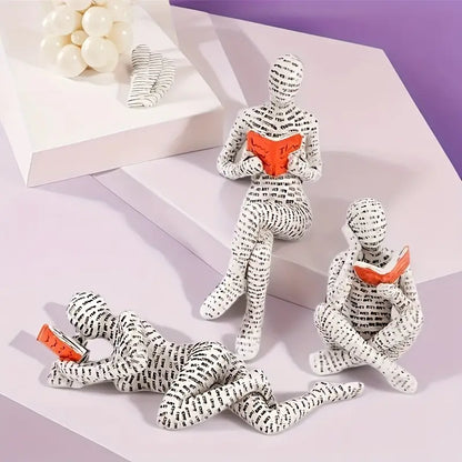 3 PCs Abstract Reading Figure Sculpture Set Ornament