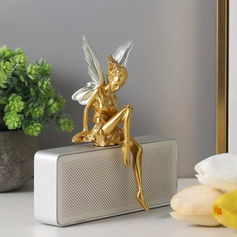 Enchanting Angelic Fairy Resin Statue White Wings & Green Accents