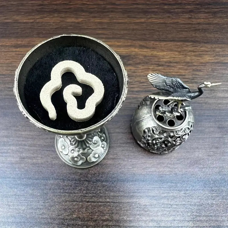 Bronze Crane Hollow Incense Burner Set