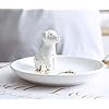 Adorable White Dog Ring Holder Spotted Dog Ceramic Jewelry Tray Dalmatians Porcelain Trinket Dish for Wedding Engagement