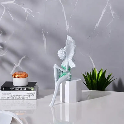 Enchanting Angelic Fairy Resin Statue White Wings & Green Accents