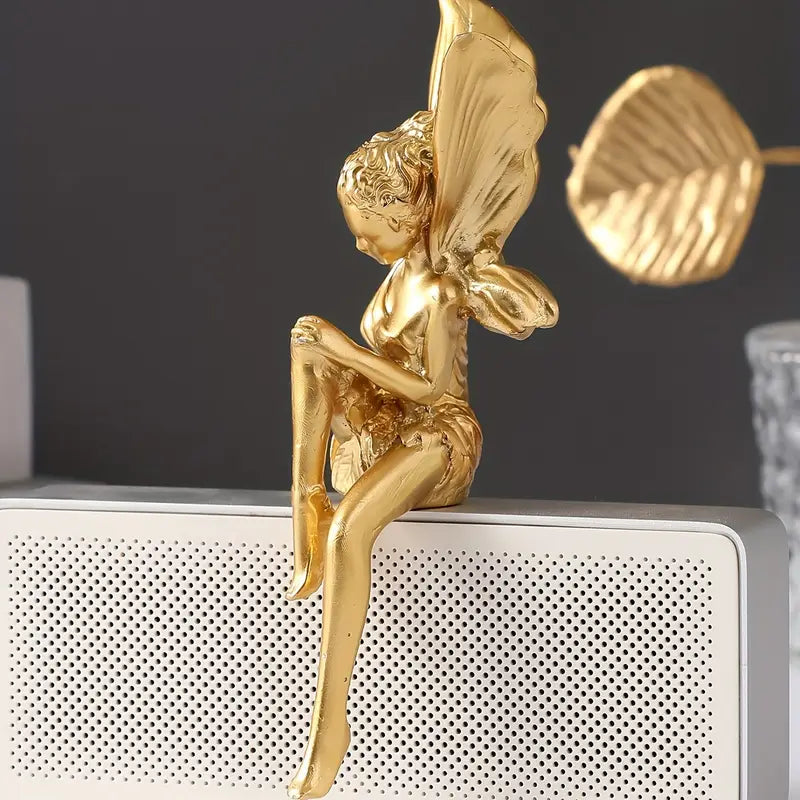 Enchanting Angelic Fairy Resin Statue White Wings & Green Accents