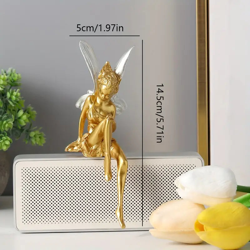 Enchanting Angelic Fairy Resin Statue White Wings & Green Accents