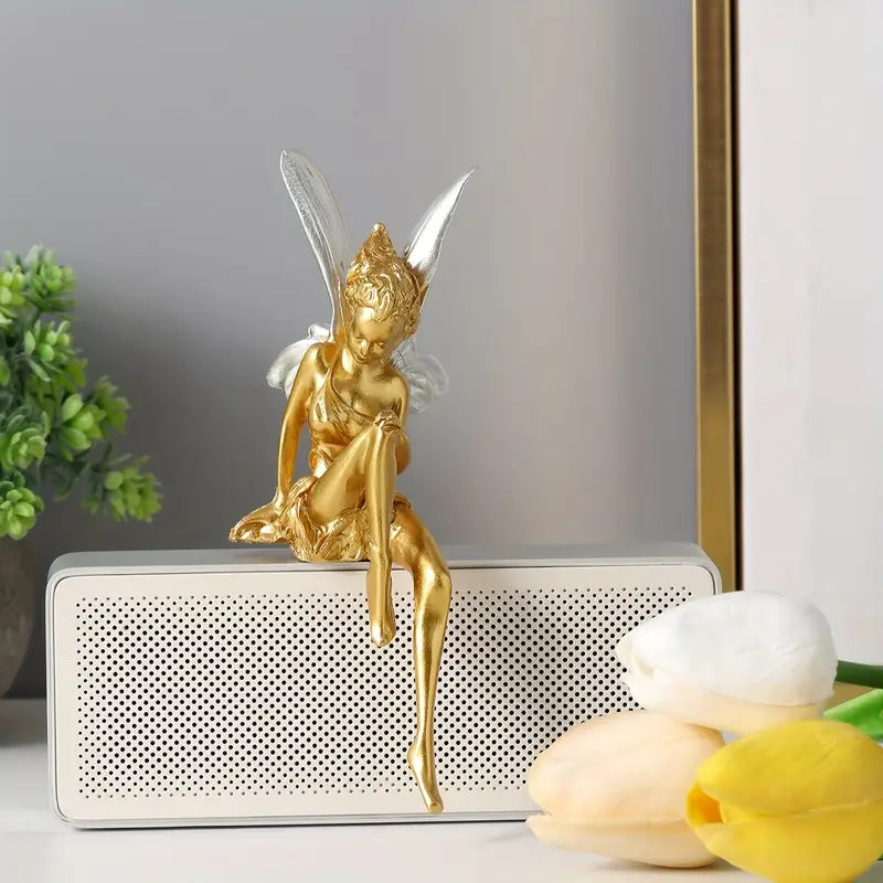 Enchanting Angelic Fairy Resin Statue White Wings & Green Accents