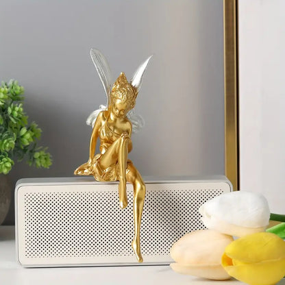 Enchanting Angelic Fairy Resin Statue White Wings & Green Accents