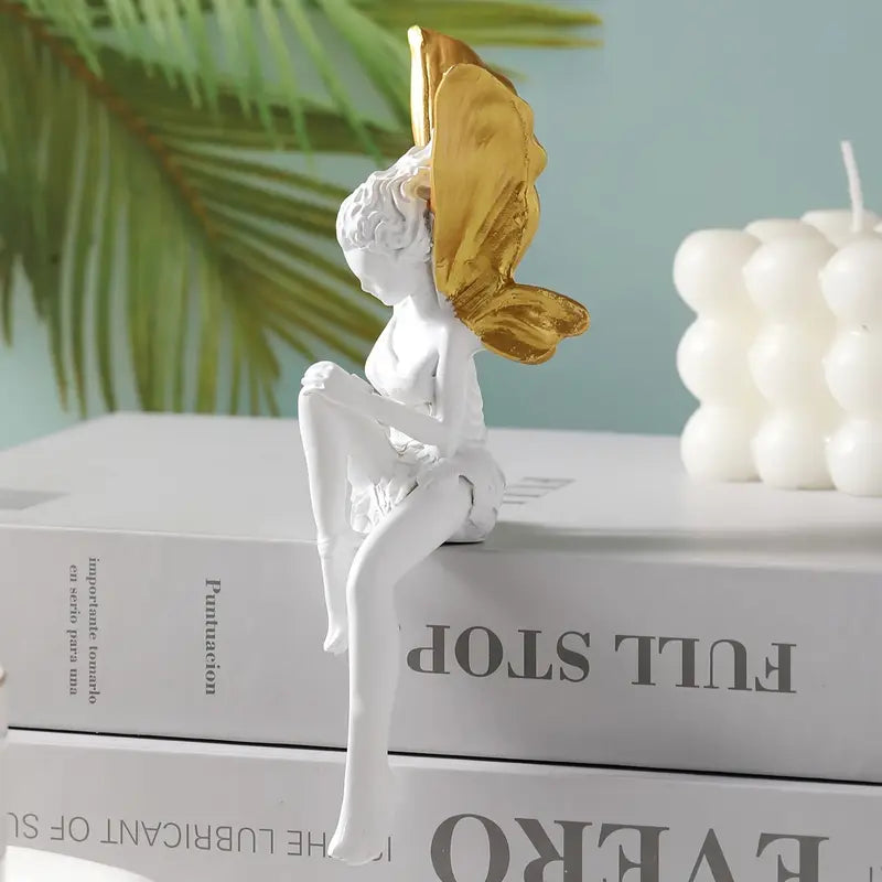 Enchanting Angelic Fairy Resin Statue White Wings & Green Accents