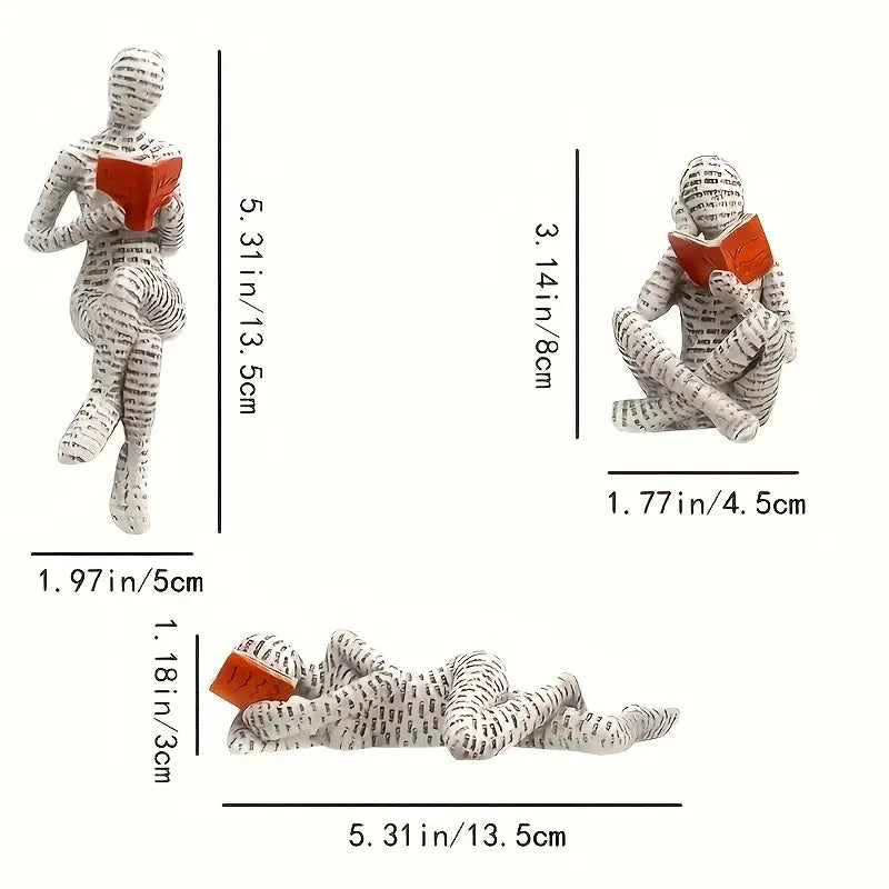 3 PCs Abstract Reading Figure Sculpture Set Ornament
