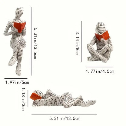 3 PCs Abstract Reading Figure Sculpture Set Ornament