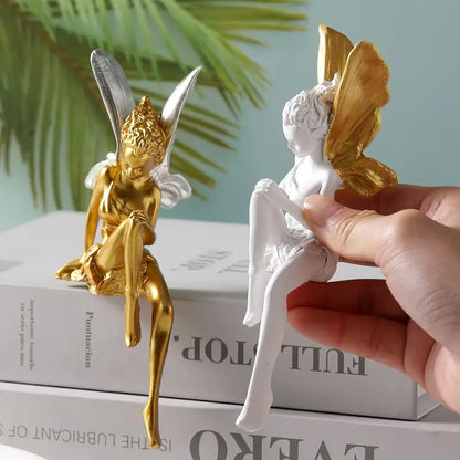 Enchanting Angelic Fairy Resin Statue White Wings & Green Accents