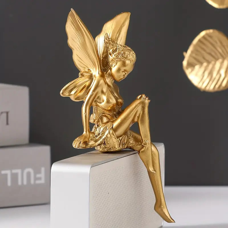 Enchanting Angelic Fairy Resin Statue White Wings & Green Accents