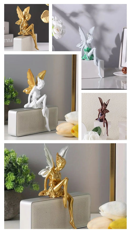 Enchanting Angelic Fairy Resin Statue White Wings & Green Accents