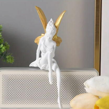 Enchanting Angelic Fairy Resin Statue White Wings & Green Accents