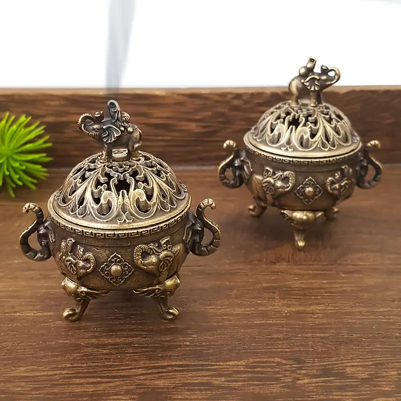 Graceful Alloy Elephant Incense Burner